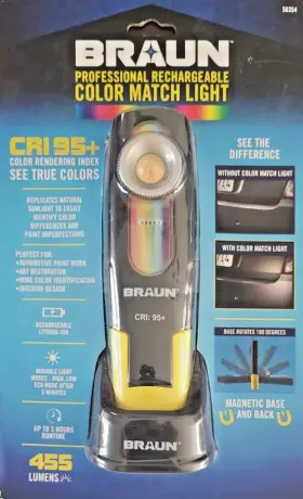 Braun 792363563543 New-455 Lumen Professional Led Color Match Inspection Light Rechargeable Cri 95