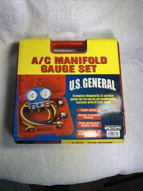 Hft 92649 R134a R12 R22 Manifold Gauges Set Hoses Vacuum Pump Ac