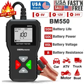 Obdmonster 6v/12v/24v 2025 New Car Battery Tester Analyzer Cranking Charging Test 6v 12v 24v Soh Soc