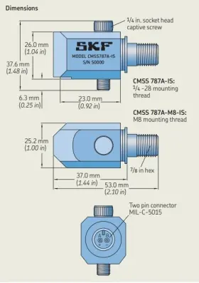 787a-is Skf Cmss Agency Approved Accelerometer With Side Exit Intrinsically Safe