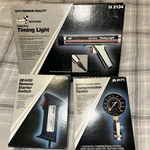 Vintage Sears Craftsman Timing Light, Remote Starter Switch, Compression Tester Used. Price: $50.00.